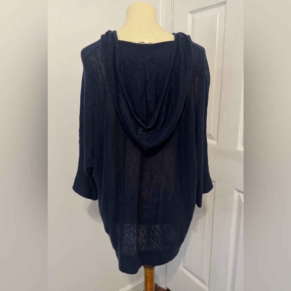 Eileen Fisher Organic Linen Long Sleeve Hooded Top Coastal Nautical Breathable L - Picture 3 of 10